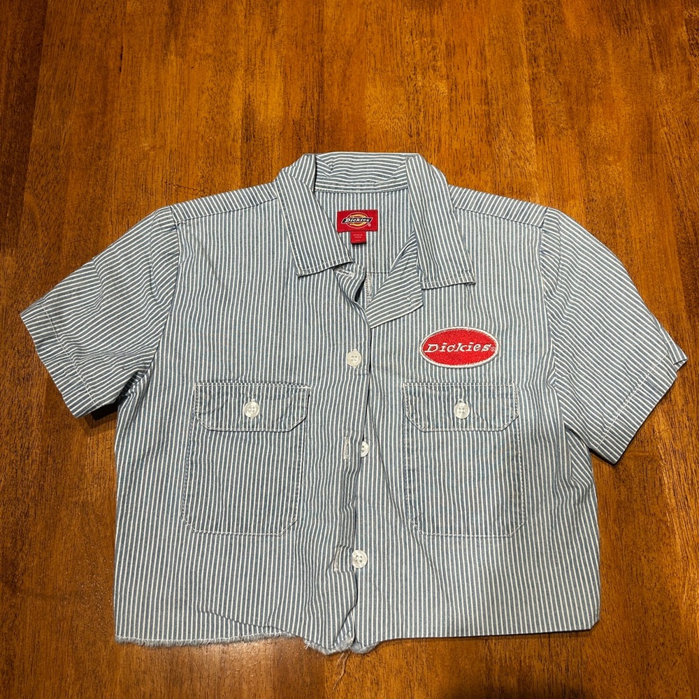 Dickies Blue & White Striped Short Sleeve Button-Up Shirt
